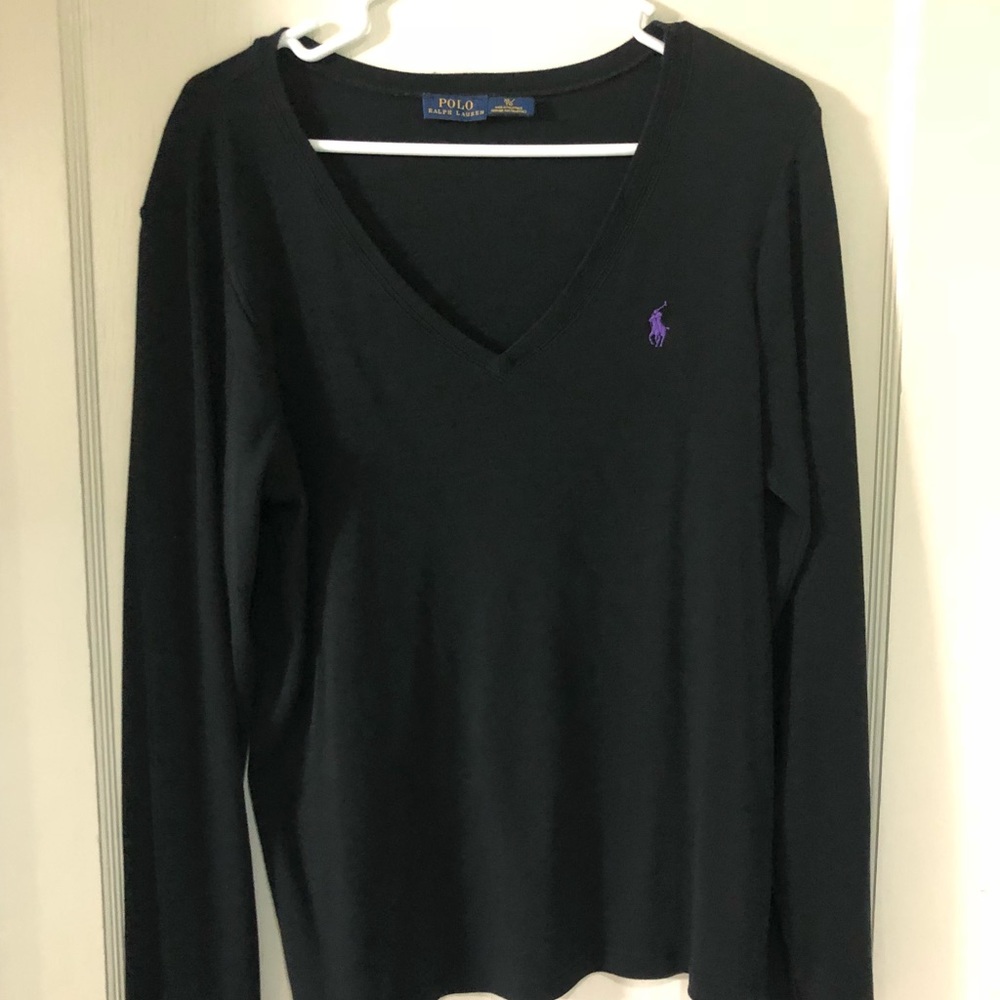 Long sleeve black polo v neck shirt XL
